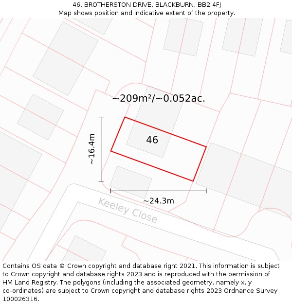 46, BROTHERSTON DRIVE, BLACKBURN, BB2 4FJ: Plot and title map