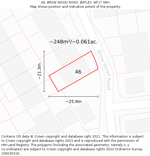 46, BROW WOOD ROAD, BATLEY, WF17 0RH: Plot and title map