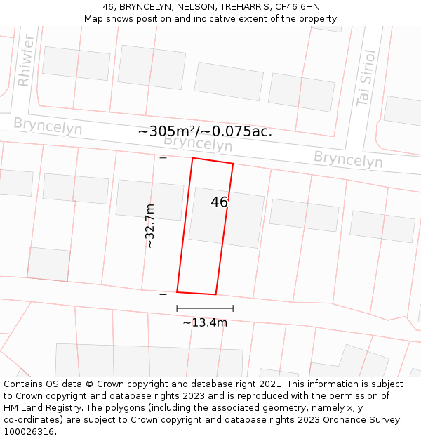 46, BRYNCELYN, NELSON, TREHARRIS, CF46 6HN: Plot and title map