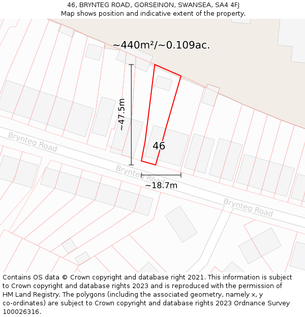 46, BRYNTEG ROAD, GORSEINON, SWANSEA, SA4 4FJ: Plot and title map