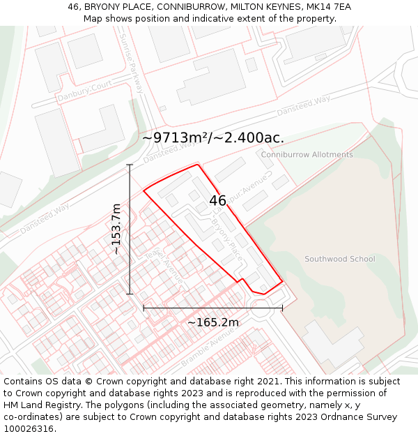 46, BRYONY PLACE, CONNIBURROW, MILTON KEYNES, MK14 7EA: Plot and title map