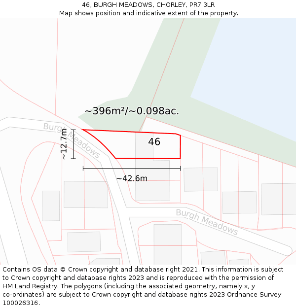 46, BURGH MEADOWS, CHORLEY, PR7 3LR: Plot and title map