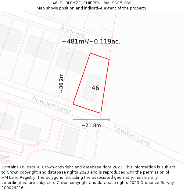 46, BURLEAZE, CHIPPENHAM, SN15 2AY: Plot and title map