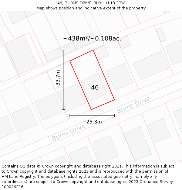 46, BURNS DRIVE, RHYL, LL18 3BW: Plot and title map