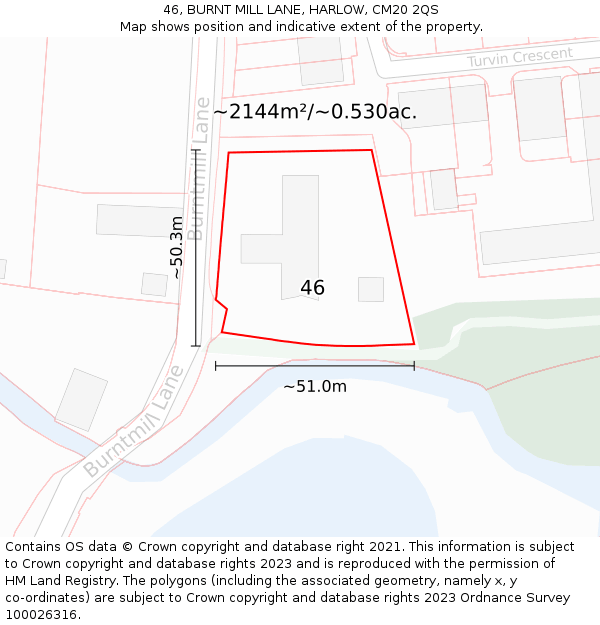 46, BURNT MILL LANE, HARLOW, CM20 2QS: Plot and title map