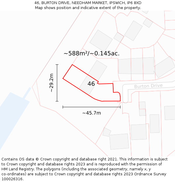 46, BURTON DRIVE, NEEDHAM MARKET, IPSWICH, IP6 8XD: Plot and title map