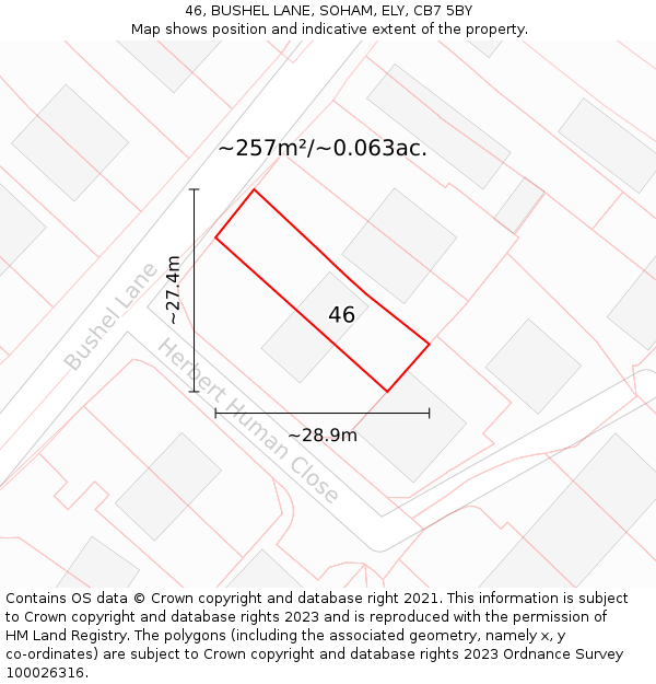 46, BUSHEL LANE, SOHAM, ELY, CB7 5BY: Plot and title map