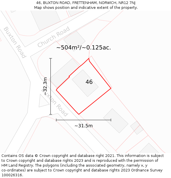 46, BUXTON ROAD, FRETTENHAM, NORWICH, NR12 7NJ: Plot and title map