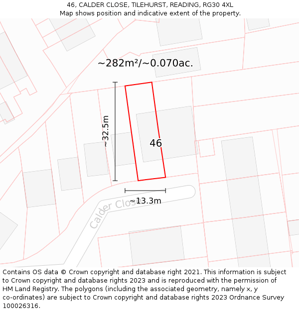 46, CALDER CLOSE, TILEHURST, READING, RG30 4XL: Plot and title map