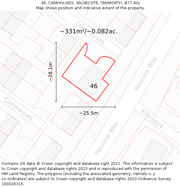 46, CAMHOUSES, WILNECOTE, TAMWORTH, B77 4HJ: Plot and title map