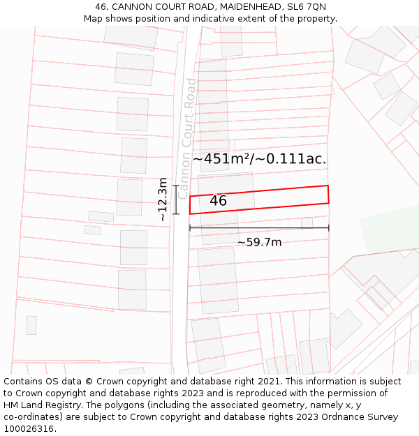 46, CANNON COURT ROAD, MAIDENHEAD, SL6 7QN: Plot and title map