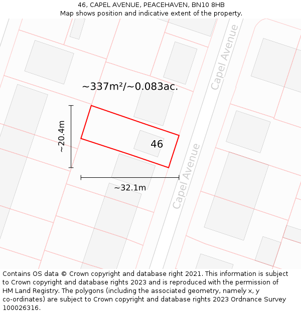 46, CAPEL AVENUE, PEACEHAVEN, BN10 8HB: Plot and title map