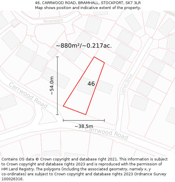 46, CARRWOOD ROAD, BRAMHALL, STOCKPORT, SK7 3LR: Plot and title map