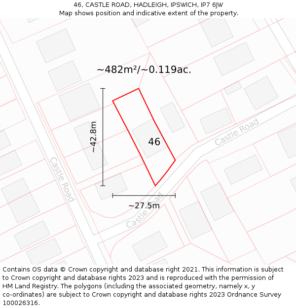 46, CASTLE ROAD, HADLEIGH, IPSWICH, IP7 6JW: Plot and title map