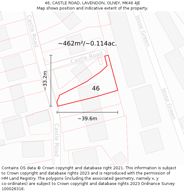 46, CASTLE ROAD, LAVENDON, OLNEY, MK46 4JE: Plot and title map