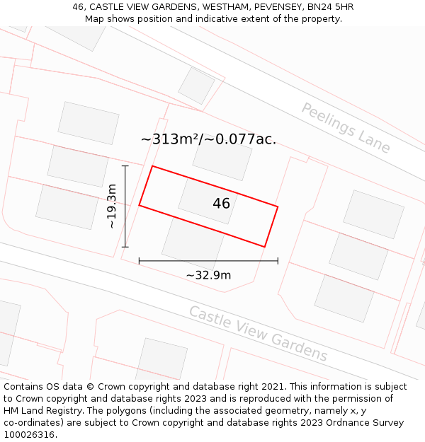 46, CASTLE VIEW GARDENS, WESTHAM, PEVENSEY, BN24 5HR: Plot and title map