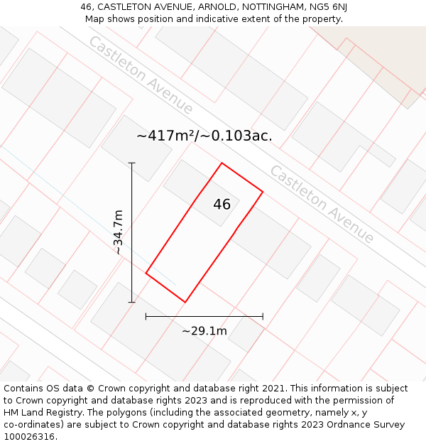 46, CASTLETON AVENUE, ARNOLD, NOTTINGHAM, NG5 6NJ: Plot and title map