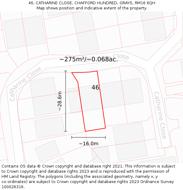 46, CATHARINE CLOSE, CHAFFORD HUNDRED, GRAYS, RM16 6QH: Plot and title map