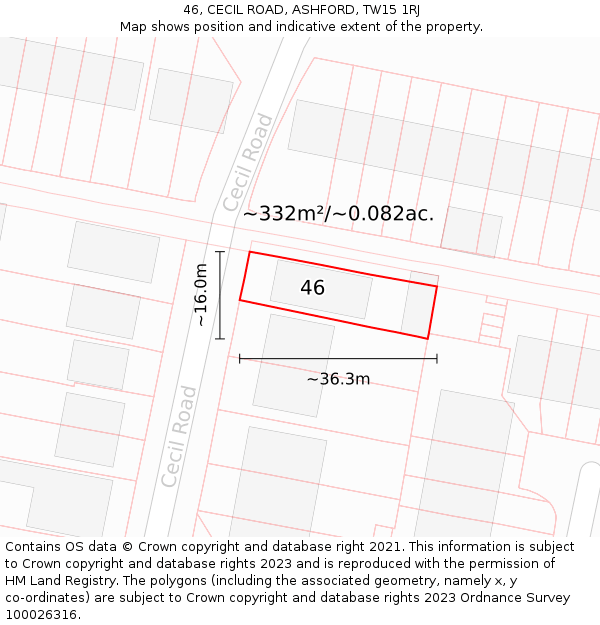 46, CECIL ROAD, ASHFORD, TW15 1RJ: Plot and title map