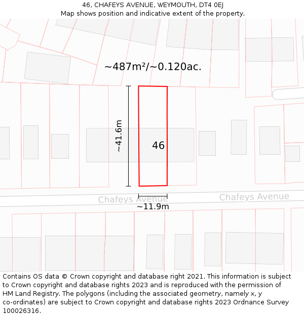 46, CHAFEYS AVENUE, WEYMOUTH, DT4 0EJ: Plot and title map