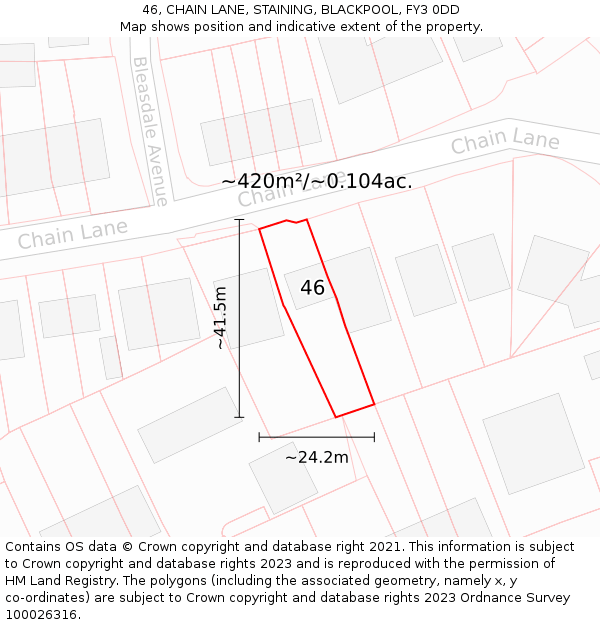 46, CHAIN LANE, STAINING, BLACKPOOL, FY3 0DD: Plot and title map
