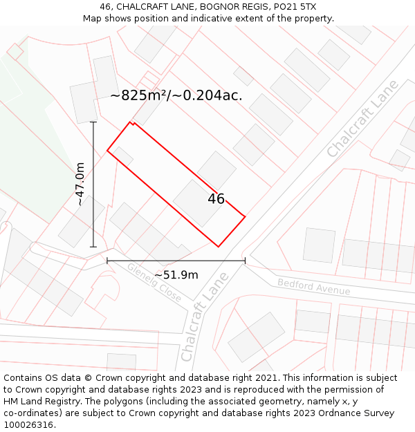 46, CHALCRAFT LANE, BOGNOR REGIS, PO21 5TX: Plot and title map