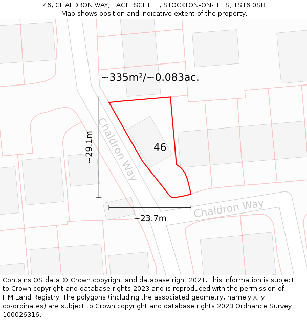 46, CHALDRON WAY, EAGLESCLIFFE, STOCKTON-ON-TEES, TS16 0SB: Plot and title map