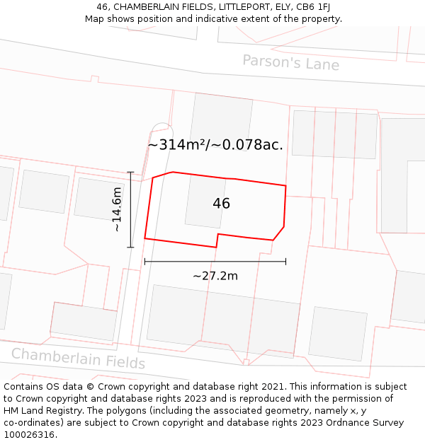 46, CHAMBERLAIN FIELDS, LITTLEPORT, ELY, CB6 1FJ: Plot and title map