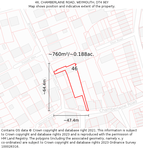 46, CHAMBERLAINE ROAD, WEYMOUTH, DT4 9EY: Plot and title map