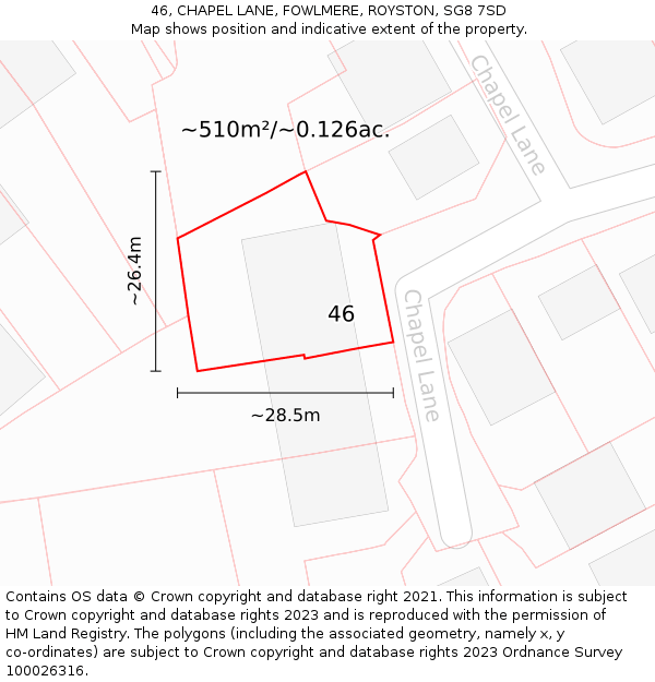 46, CHAPEL LANE, FOWLMERE, ROYSTON, SG8 7SD: Plot and title map