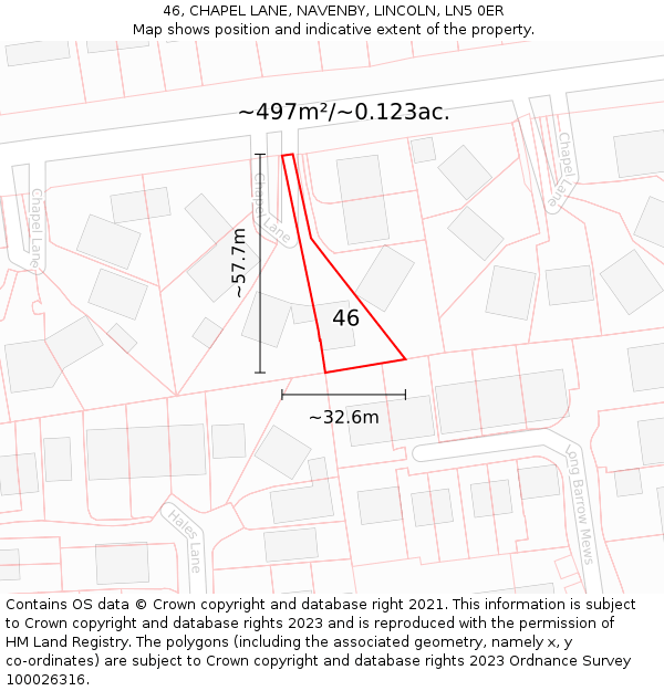 46, CHAPEL LANE, NAVENBY, LINCOLN, LN5 0ER: Plot and title map