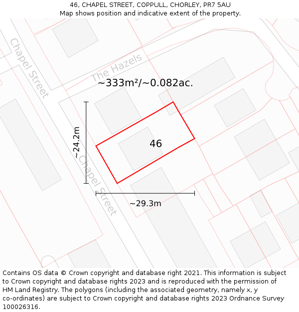 46, CHAPEL STREET, COPPULL, CHORLEY, PR7 5AU: Plot and title map