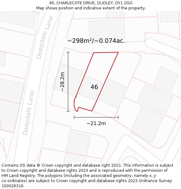 46, CHARLECOTE DRIVE, DUDLEY, DY1 2GG: Plot and title map