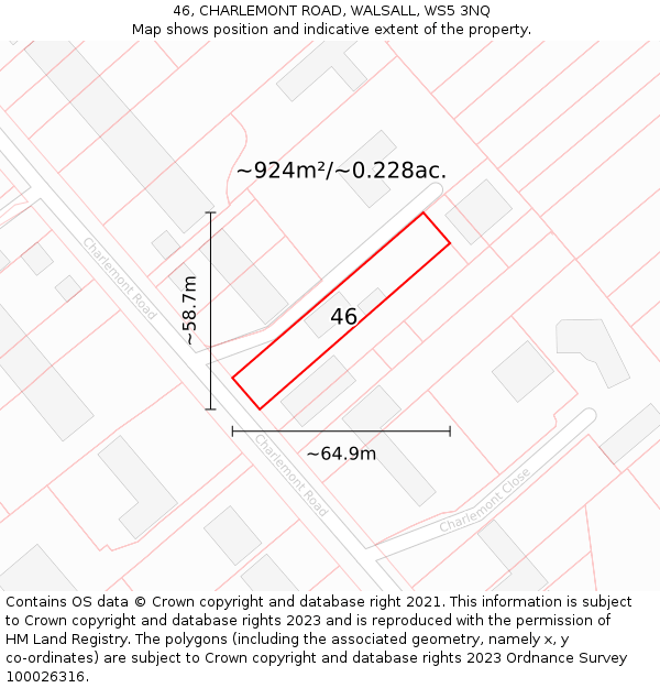 46, CHARLEMONT ROAD, WALSALL, WS5 3NQ: Plot and title map