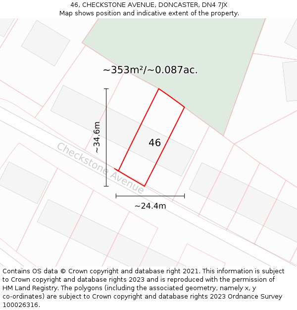 46, CHECKSTONE AVENUE, DONCASTER, DN4 7JX: Plot and title map