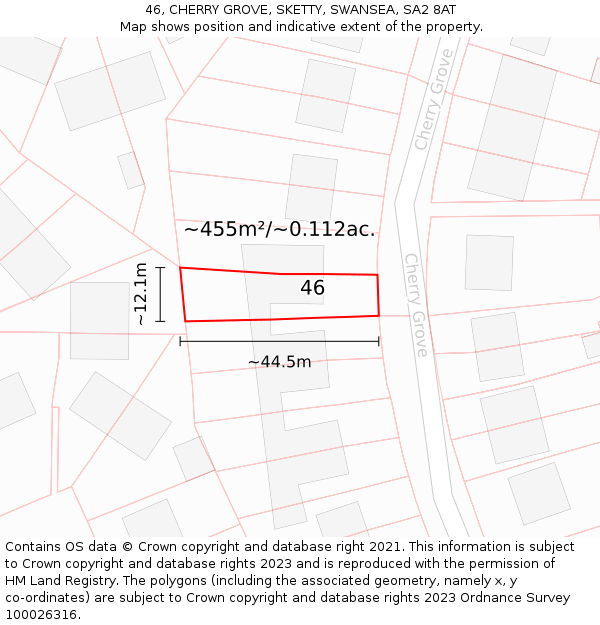 46, CHERRY GROVE, SKETTY, SWANSEA, SA2 8AT: Plot and title map