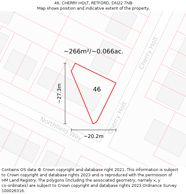 46, CHERRY HOLT, RETFORD, DN22 7NB: Plot and title map