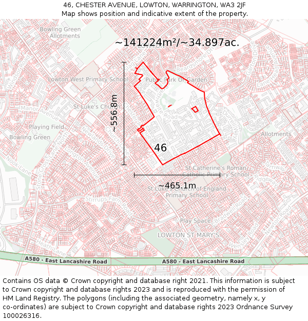 46, CHESTER AVENUE, LOWTON, WARRINGTON, WA3 2JF: Plot and title map