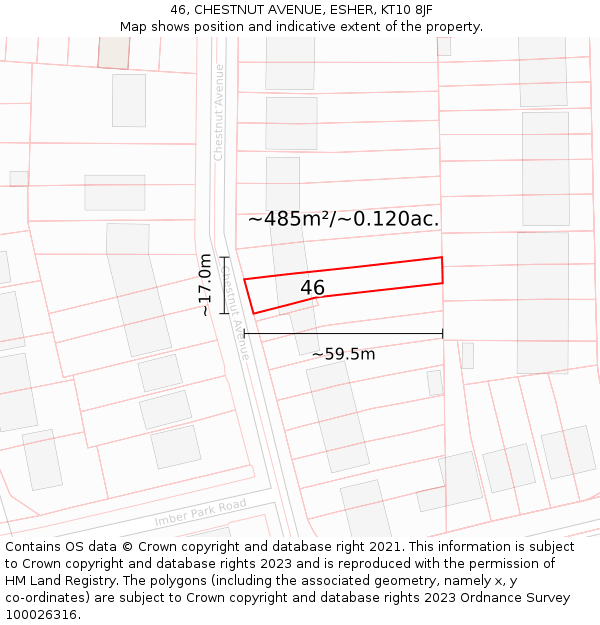 46, CHESTNUT AVENUE, ESHER, KT10 8JF: Plot and title map