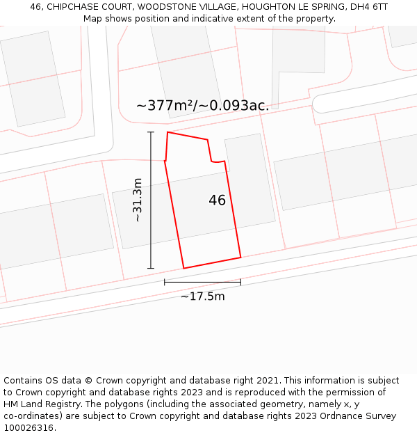 46, CHIPCHASE COURT, WOODSTONE VILLAGE, HOUGHTON LE SPRING, DH4 6TT: Plot and title map