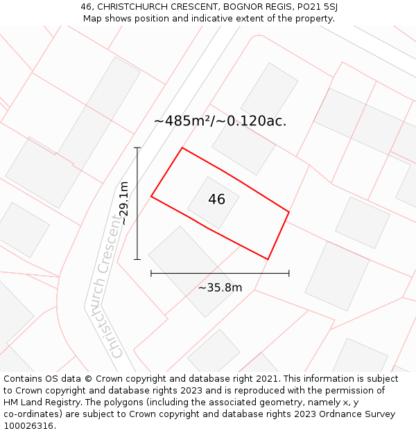 46, CHRISTCHURCH CRESCENT, BOGNOR REGIS, PO21 5SJ: Plot and title map