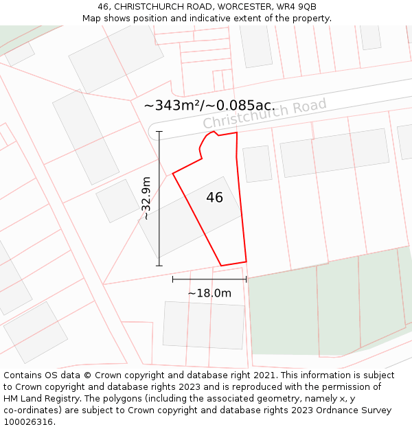 46, CHRISTCHURCH ROAD, WORCESTER, WR4 9QB: Plot and title map