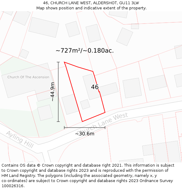 46, CHURCH LANE WEST, ALDERSHOT, GU11 3LW: Plot and title map