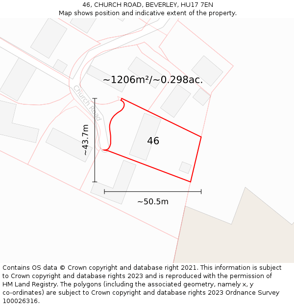 46, CHURCH ROAD, BEVERLEY, HU17 7EN: Plot and title map