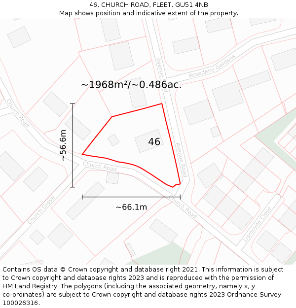 46, CHURCH ROAD, FLEET, GU51 4NB: Plot and title map