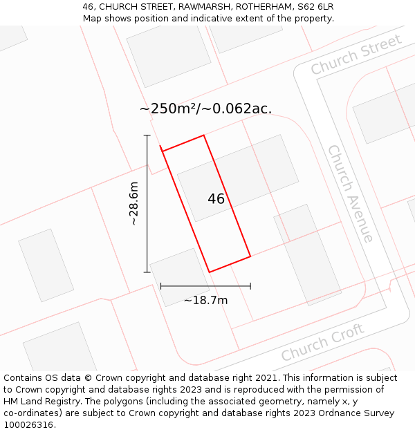 46, CHURCH STREET, RAWMARSH, ROTHERHAM, S62 6LR: Plot and title map