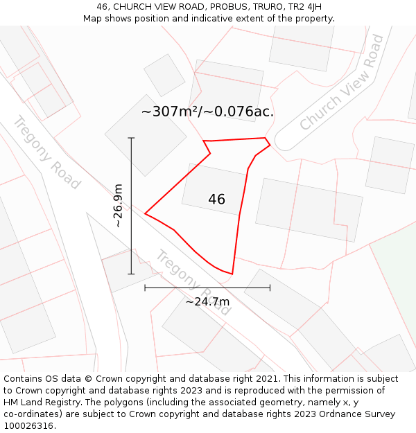 46, CHURCH VIEW ROAD, PROBUS, TRURO, TR2 4JH: Plot and title map