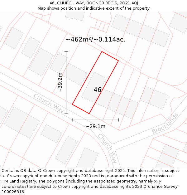 46, CHURCH WAY, BOGNOR REGIS, PO21 4QJ: Plot and title map