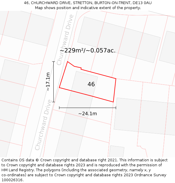 46, CHURCHWARD DRIVE, STRETTON, BURTON-ON-TRENT, DE13 0AU: Plot and title map