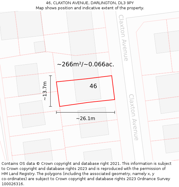 46, CLAXTON AVENUE, DARLINGTON, DL3 9PY: Plot and title map